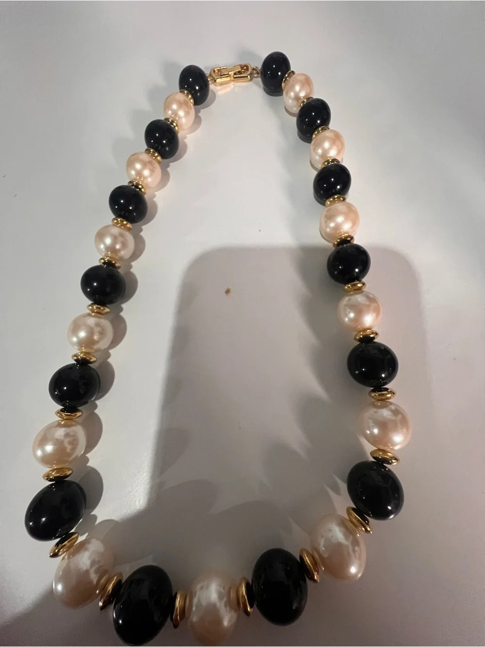 Classic Black & Ivory Pearl Bead Necklace - Gold Accents